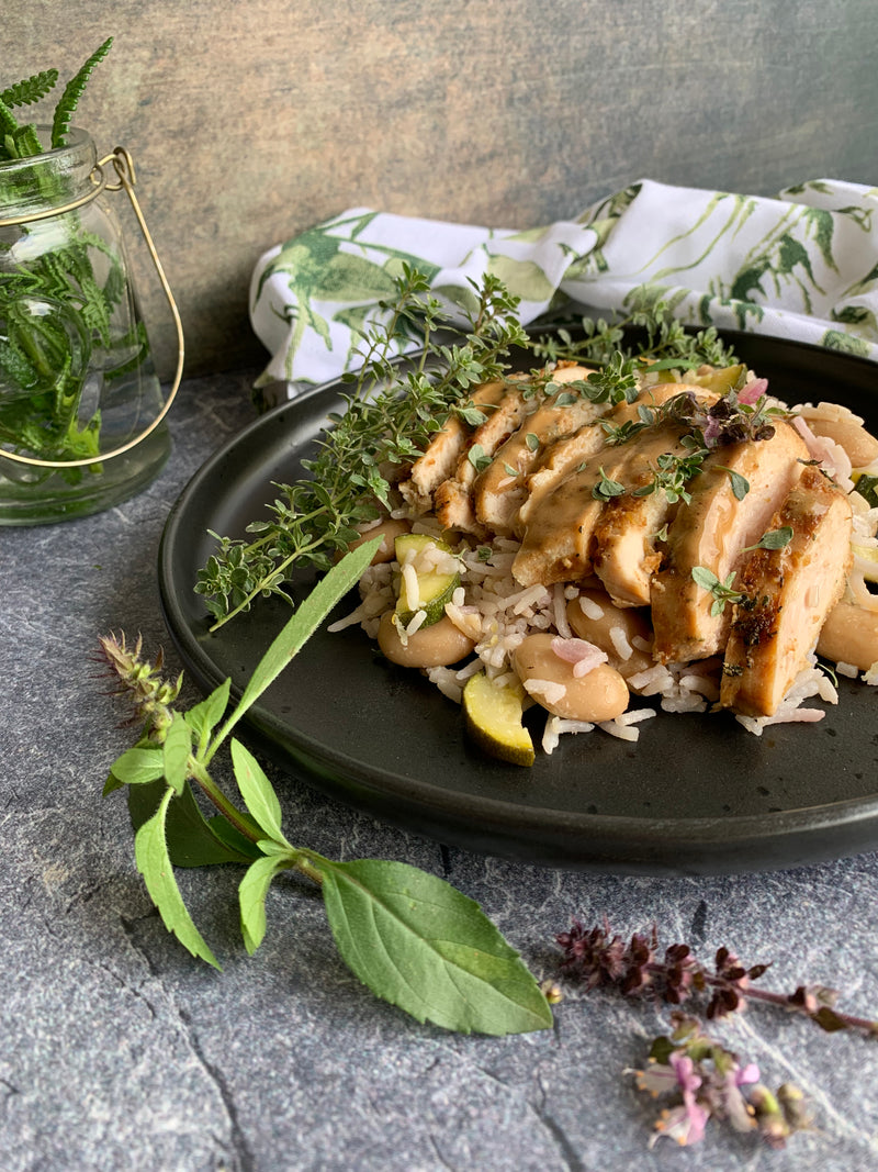 Lemon Thyme Chicken with Courgette and Butter bean rice