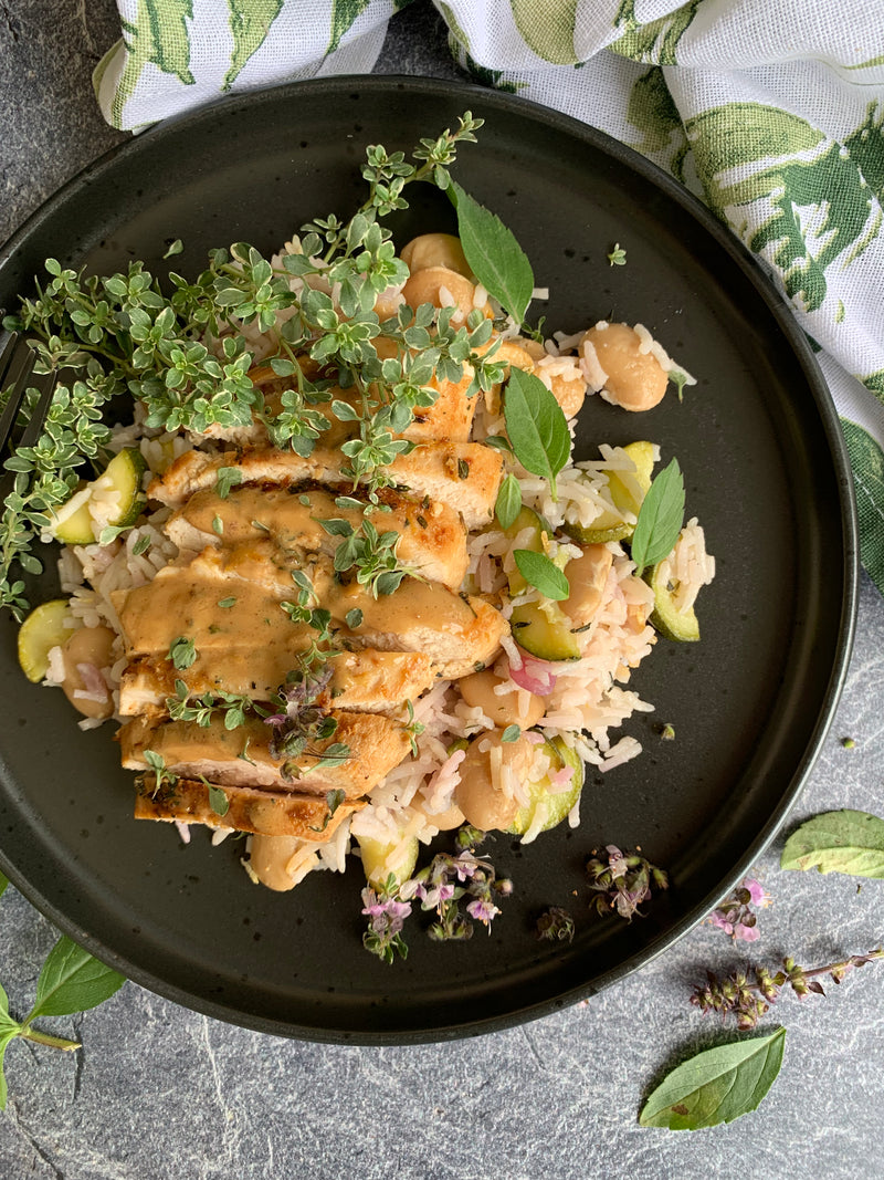 Lemon Thyme Chicken with Courgette and Butter bean rice