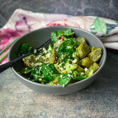 green caulirice and sweet potato salad