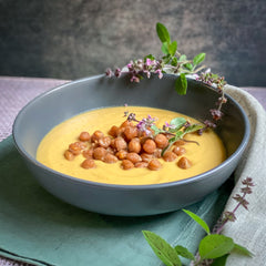 Thai Roast Butternut Soup with roasted chickpeas